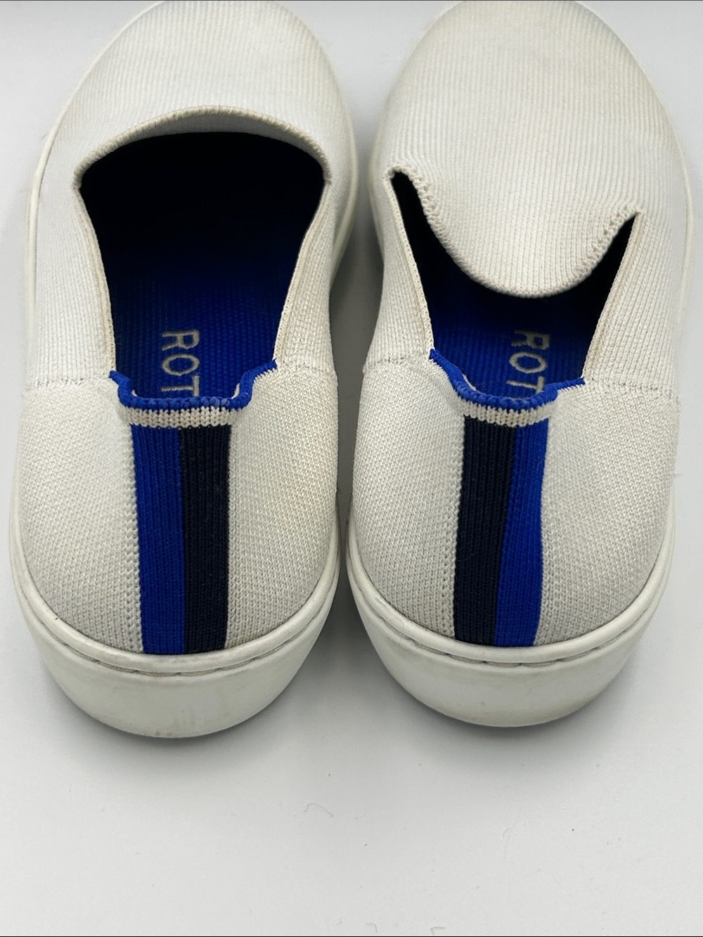 Rothy's The Sneaker in White/Bright Blue Striped Heel Size 8 - Picture 4 of 9